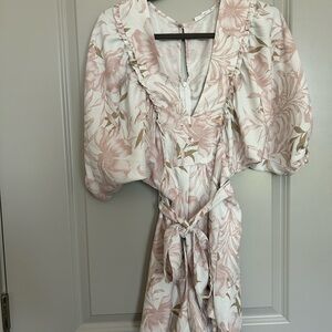 Floral Puff Sleeve Dress with Tie Waist